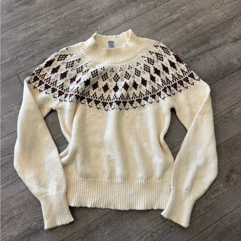 Melrose and Market Cream and Brown Patterned Sweater